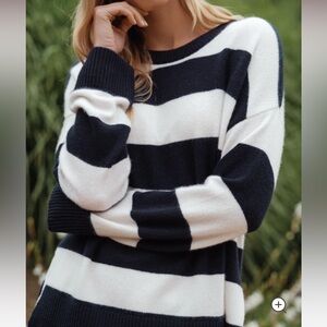 Jenni Kayne boyfriend cashmere sweater navy/white stripe size M